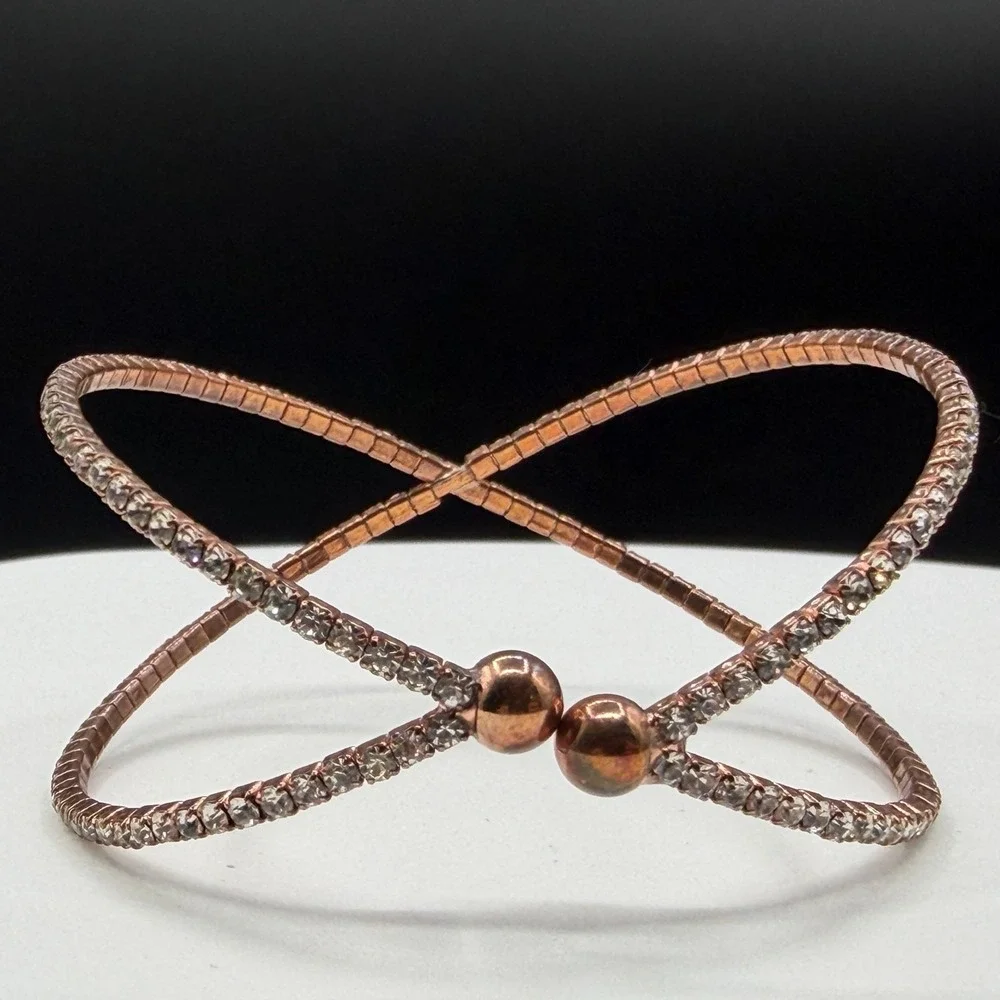 Rose Gold Tone Rhinestone Wrap Cuff Bracelet Minimalist Statement Gift for Her